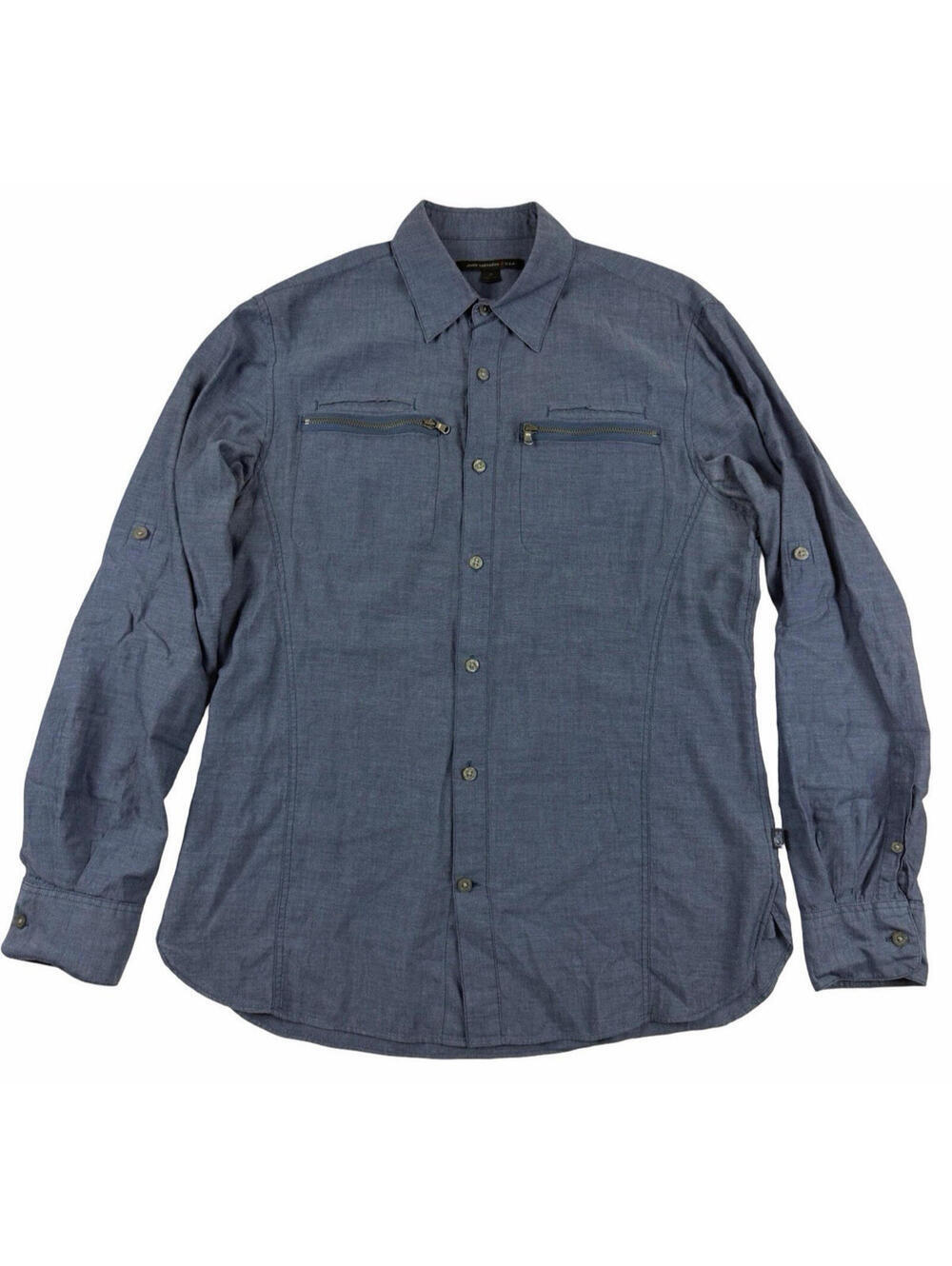 John Varvatos USA Double Zipper Pocket Button Up Shirt Blue Size S
